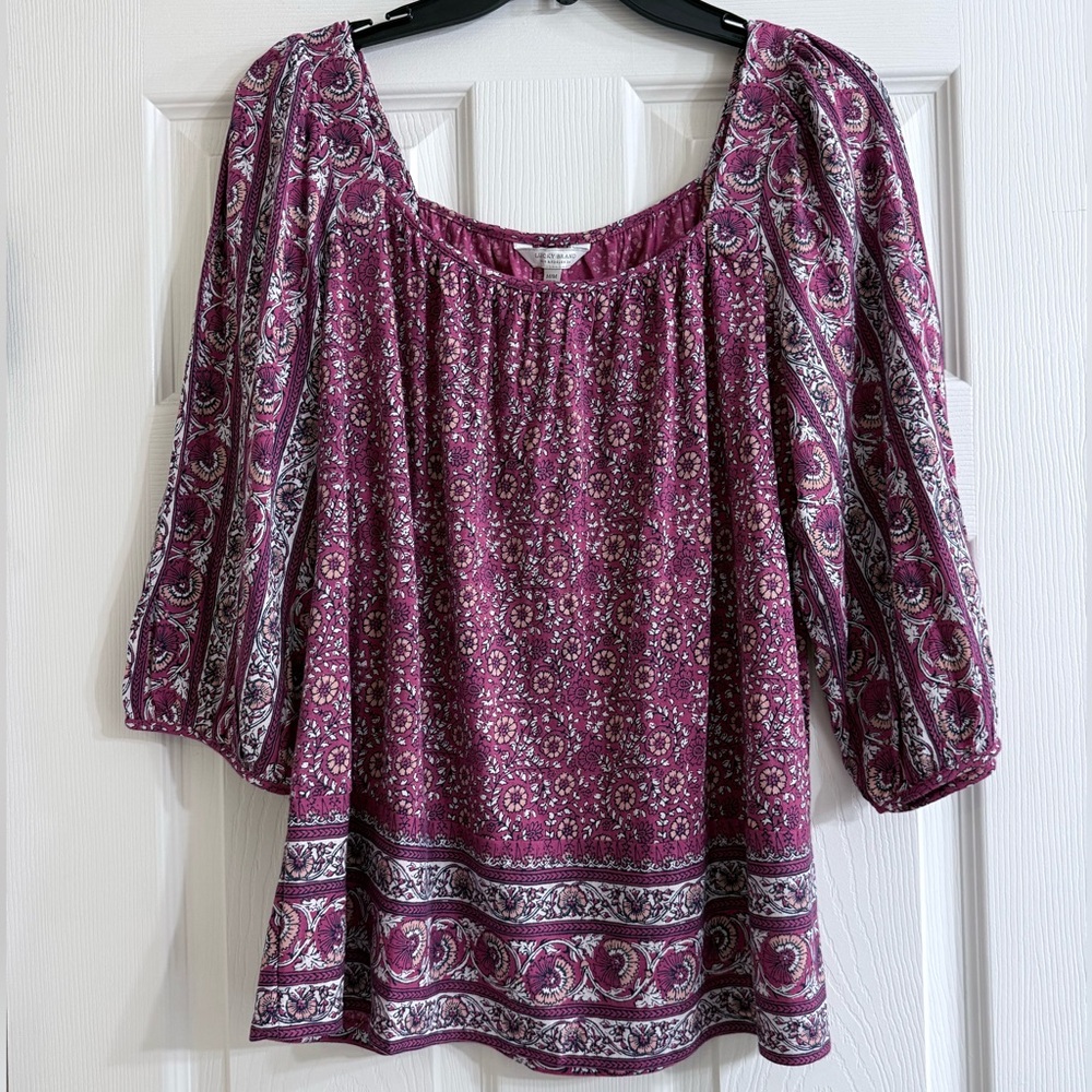 Lucky Brand Bohemian Paisley Blouse - Purple and White